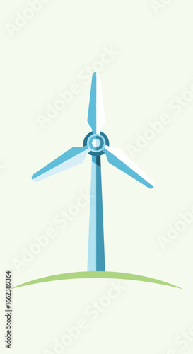 Illustration of a wind turbine generating clean energy in a sustainable environment.