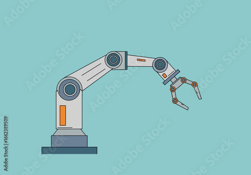 A robotic arm, an industrial robot with a mechanical claw, used in manufacturing and automation processes.