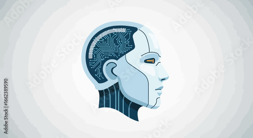 Side profile of a futuristic robot head with intricate internal circuitry design.