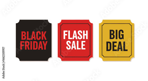Unlock savings with Black Friday, Flash Sale, and Big Deal promotional badges for your business, drive sales and attract customers now