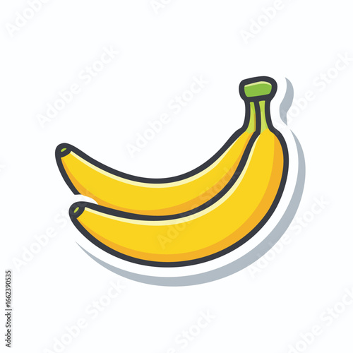 A vibrant illustration of two ripe bananas, showcasing their yellow peel and green stem, with a white outline.