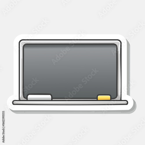 A detailed illustration of a chalkboard with a white eraser and a yellow eraser, ready for use.