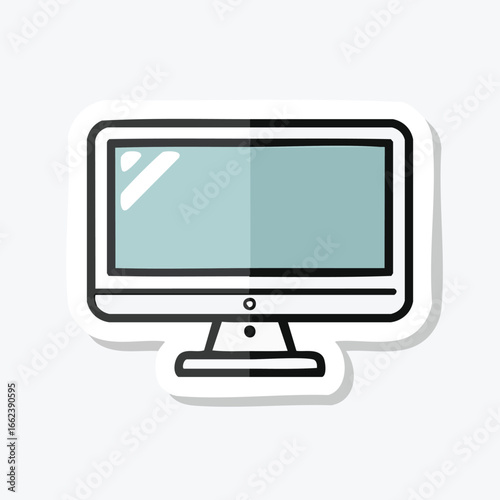 A simple illustration of a computer monitor with a light blue screen and a stand.