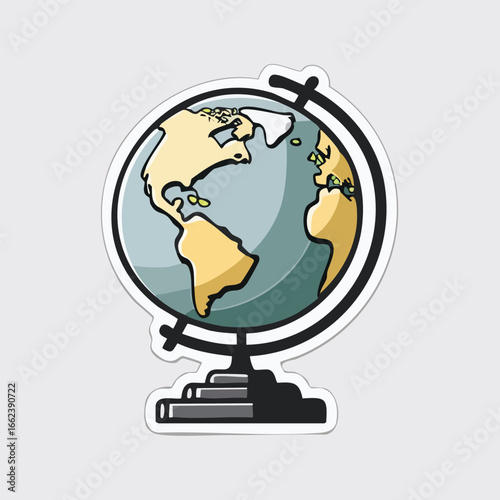 A detailed illustration of a globe, showcasing continents and oceans, on a stand.