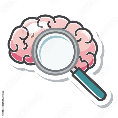 Illustration of a human brain being examined with a magnifying glass, suggesting analysis.