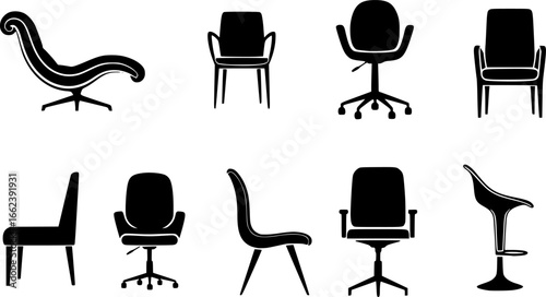 Chair Silhouettes: Minimalist Furniture Designs in Black and White Vector Art