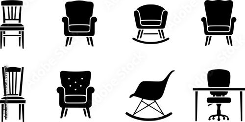 Chair Silhouettes: Minimalist Furniture Designs in Black and White Vector Art