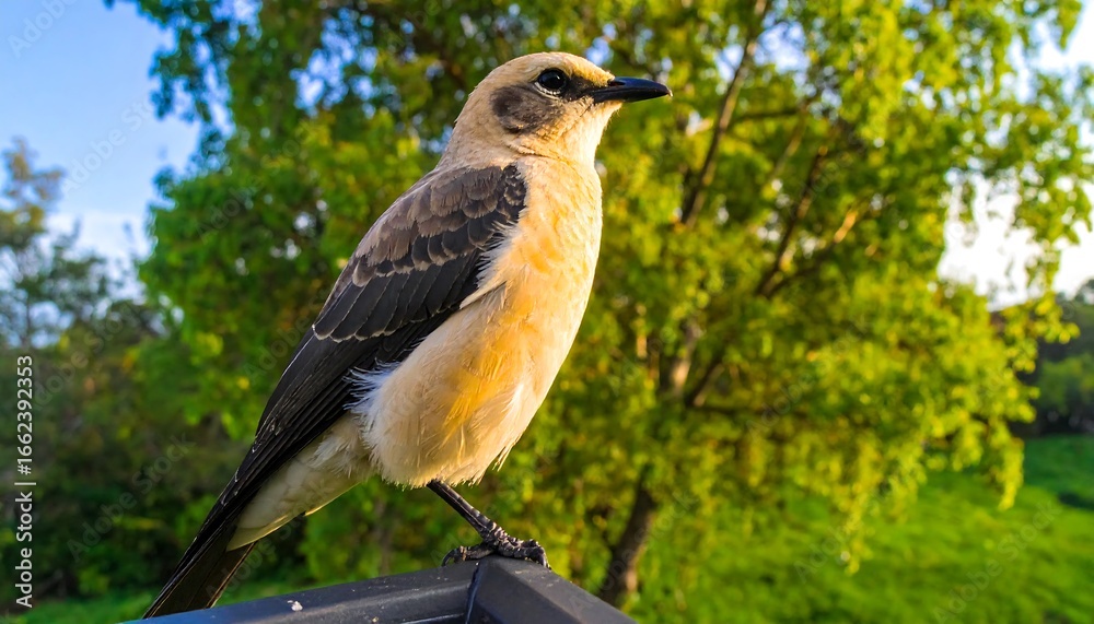 Fototapeta premium Bird perched on a railing