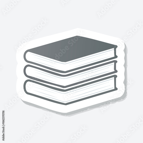 A simple graphic illustration of a stack of three books with white outlines and shadows.