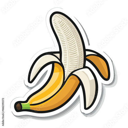 A detailed illustration of a peeled banana, showcasing its yellow flesh and white skin.