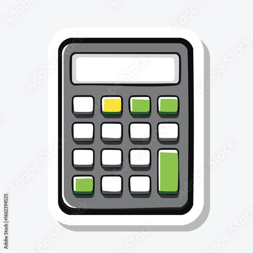 Illustration of a calculator with buttons and a display screen for mathematical calculations.