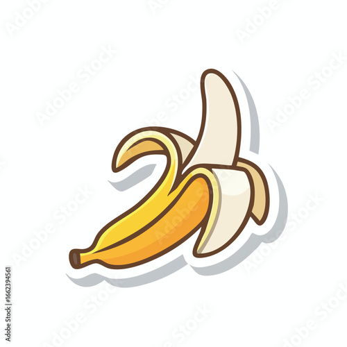 A detailed illustration of a ripe, peeled banana, showcasing its yellow flesh and brown stem.