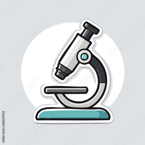 Detailed illustration of a modern microscope, used for scientific research and biological studies.