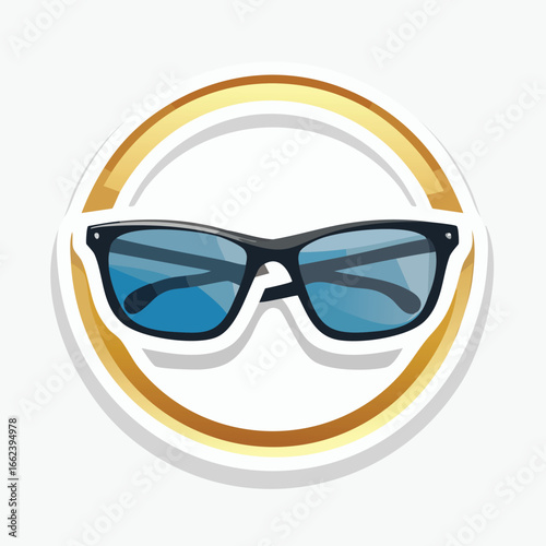 A detailed illustration of a pair of stylish black sunglasses with blue lenses, perfect for sunny days.