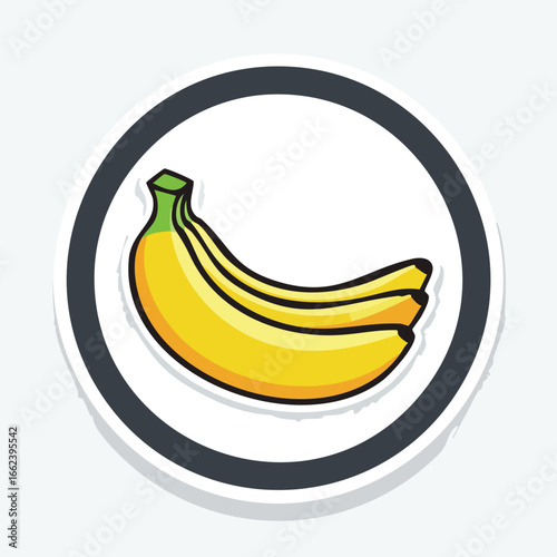 A detailed illustration of a bunch of ripe yellow bananas inside a white circle.