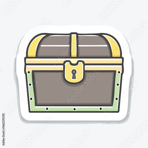 Cartoon illustration of a closed wooden treasure chest with a golden lock and handle.