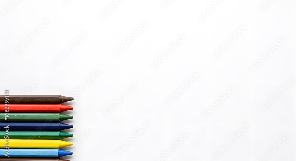 Fototapeta premium A Colorful Array of Crayons Lined Up Against a Blank Canvas, Perfect for Artistic Expression and Creativity