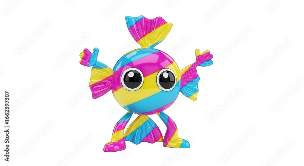 Obraz premium Whimsical striped candy character with an expressive face and cheerful disposition, a delightful sweet treat icon ready for playful adventures