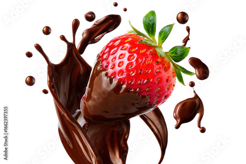 Fresh Strawberry in Melted Chocolate Splash