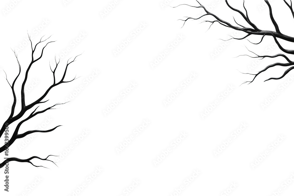 Fototapeta premium Dark branches frame the dark scene from the top right and bottom left corners. - high quality Dark branches frame the dark scene from the top right an