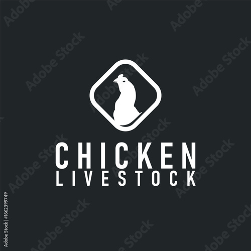 Chicken logo concept farm design with chicken silhouette as an illustration symbol Template for brand or poster or business product