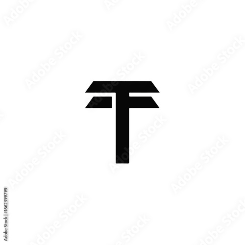 Bold black stylized letter T logo with a unique double crossbar and sharp geometric angles.