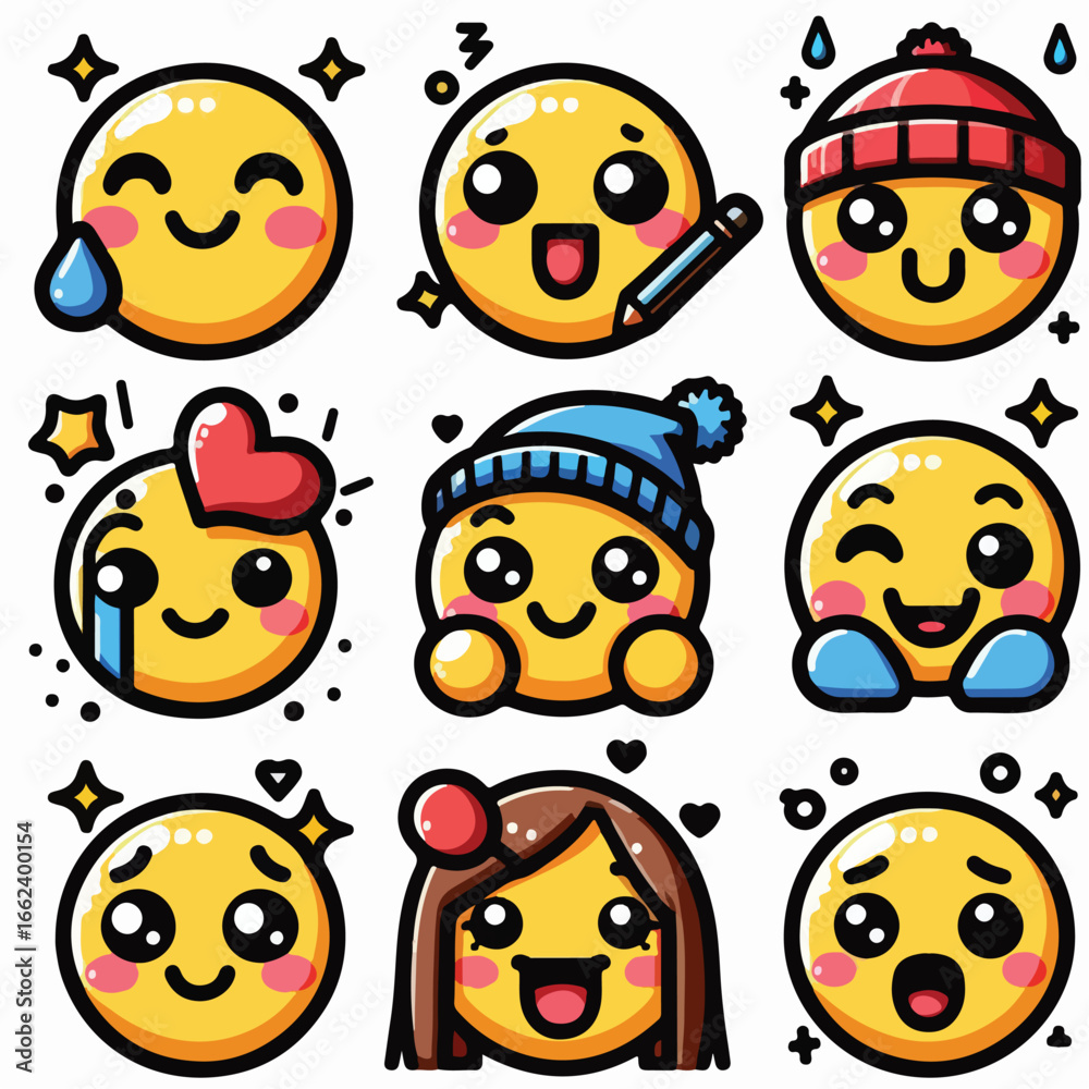 Fototapeta premium vector image of cute emoticons