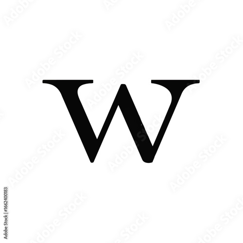 Elegant black uppercase letter W in a classic serif typeface with flared terminals and sharp points.