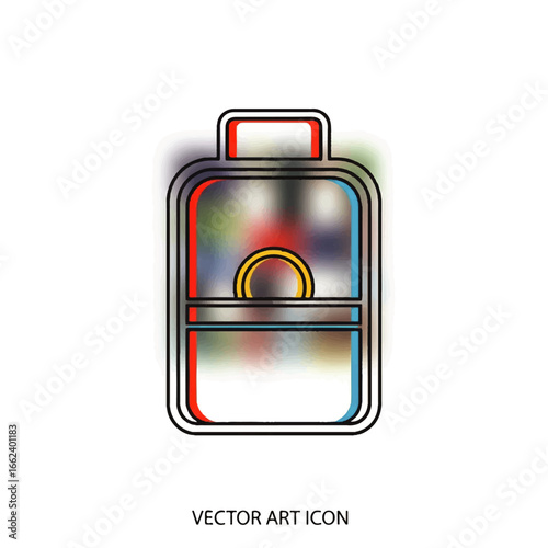 Stylized battery icon with a colorful texture yellow coin and redblue chromatic aberration effect.