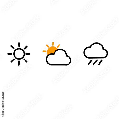 Weather icons set with sun cloud rain vector
