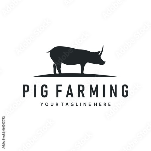 Pig logo concept design black silhouette of pig farm with simple pig animal illustration product brand design template and also farming symbol