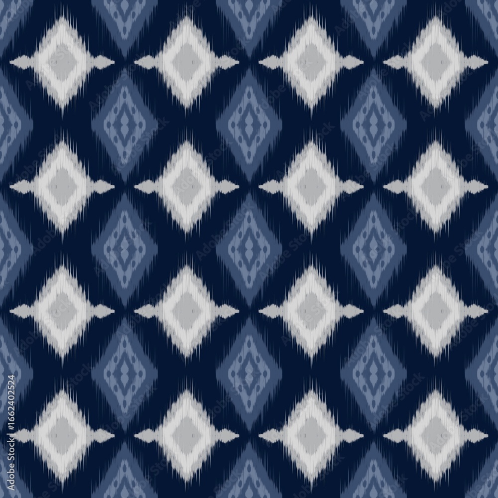 Fototapeta premium Traditional Blue Ikat Diamond Pattern