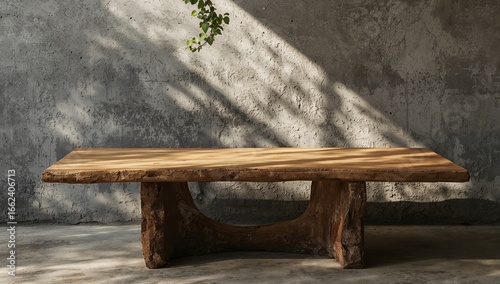 Rustic wooden table with rough hewn base natural wood grain texture background