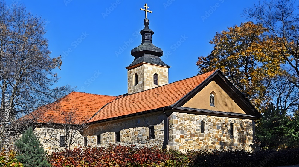 Fototapeta premium Autumn Stone Church Landscape Photography