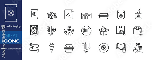 Minimal frozen packaging icons set for food, cold storage, delivery and labeling