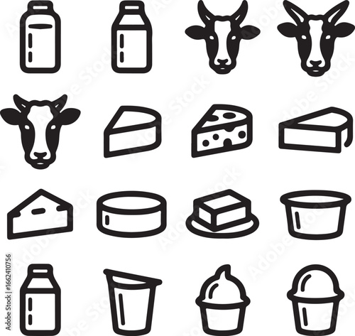 Dairy products and cow heads milk bottles cheese wedges