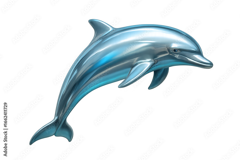 Fototapeta premium Chrome dolphin leaping gracefully against a transparent background, ideal for creative compositions and modern design projects