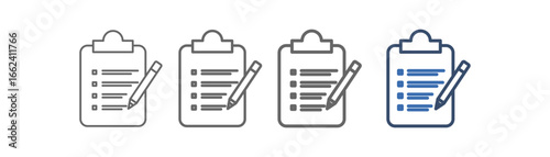 
outline icon set of agenda with paper clip and pencil design