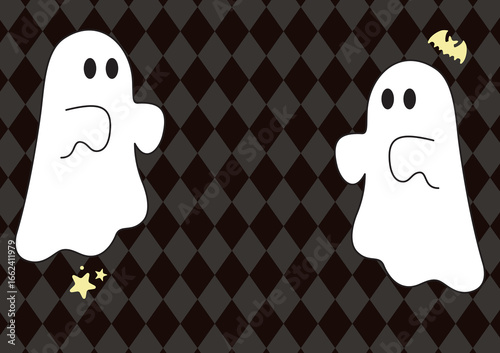 フレーム　ハロウィン　秋　おばけ　ゴースト　コウモリ　ダイヤ柄　かわいい　飾り　壁紙　背景　イラスト