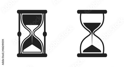 Two black and white hourglass icons on a plain white background