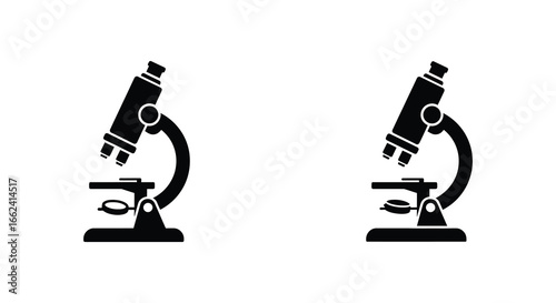 Two black microscope illustrations on a white background for science and research concepts