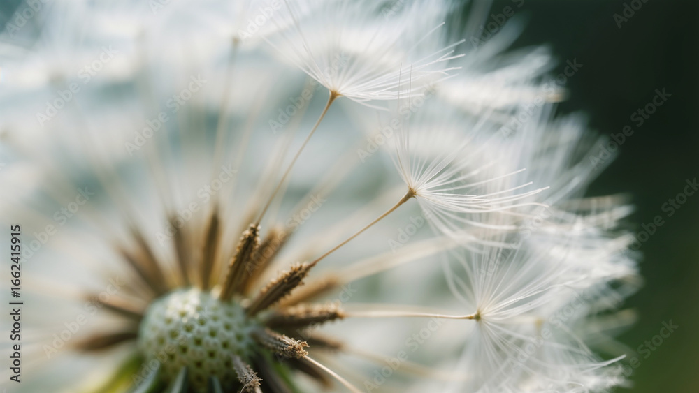 Fototapeta premium Macro Close-Up of Delicate Dandelion Seed Head with Fluffy Parachutes