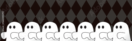 バナー　フレーム　ハロウィン　秋　10月　おばけ　ゴースト　かわいい　飾り　壁紙　背景　イラスト