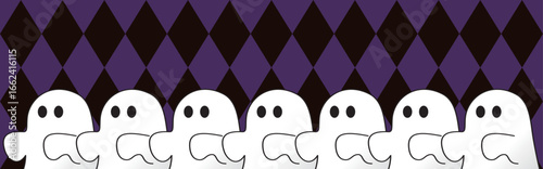 バナー　フレーム　ハロウィン　秋　10月　おばけ　ゴースト　かわいい　飾り　壁紙　背景　イラスト