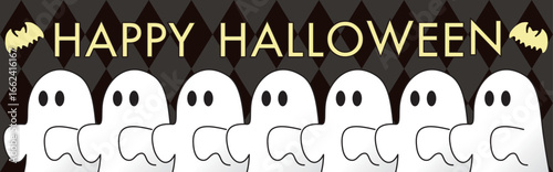 バナー　フレーム　ハロウィン　秋　10月　おばけ　ゴースト　かわいい　飾り　壁紙　背景　イラスト