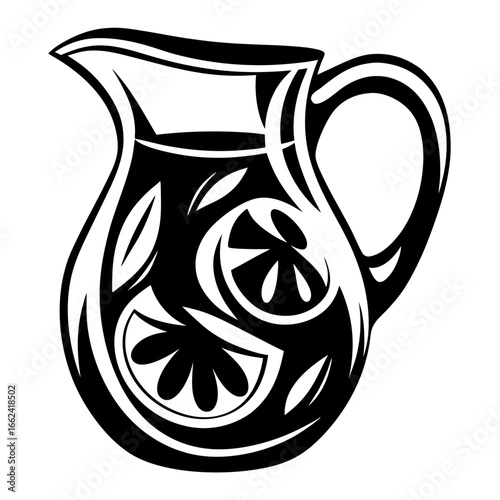 Black and white graphic image of a pitcher filled with lemonade