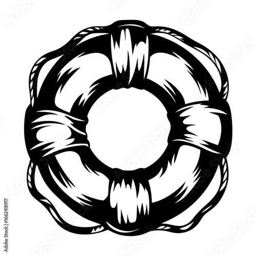 Vintage black and white illustration of a life preserver perfect for tattoo
