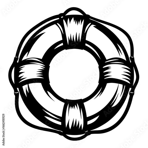 Black and white vector illustration of a life preserver for nautical theme