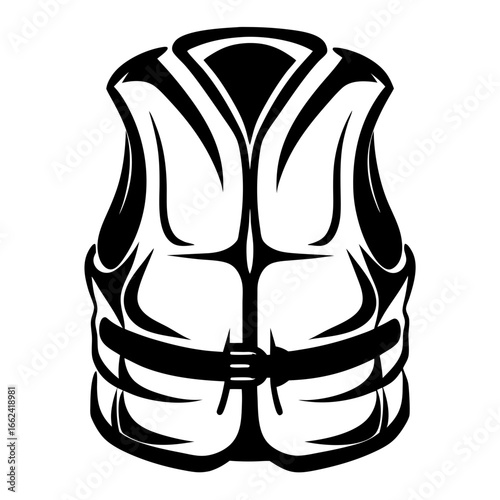 Monochrome illustration of a life vest or personal flotation device PFD