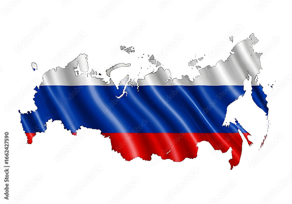 Fototapeta premium Russian flag map outline isolated on transparent background